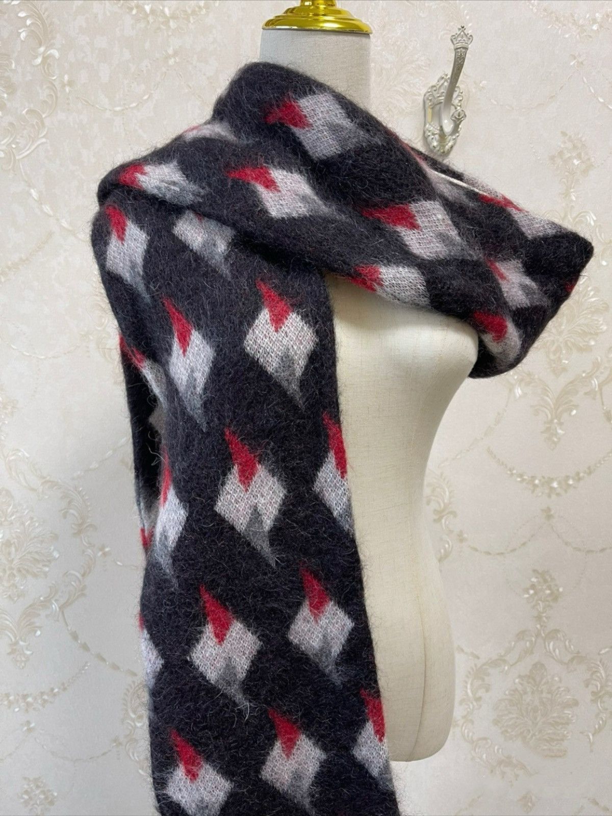Saint Laurent Paris SAINT LAURENT BlackRed Mohair Neck Scarf Size ONE SIZE - 4 Thumbnail