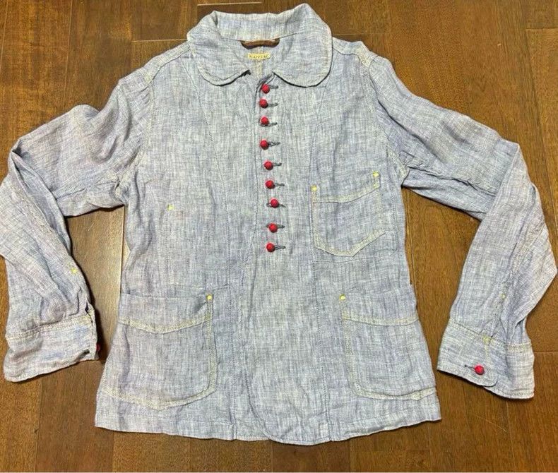 Kapital Kapital Linen Red Button Round Neck Shirt Size US S / EU 44-46 / 1 - 1 Thumbnail
