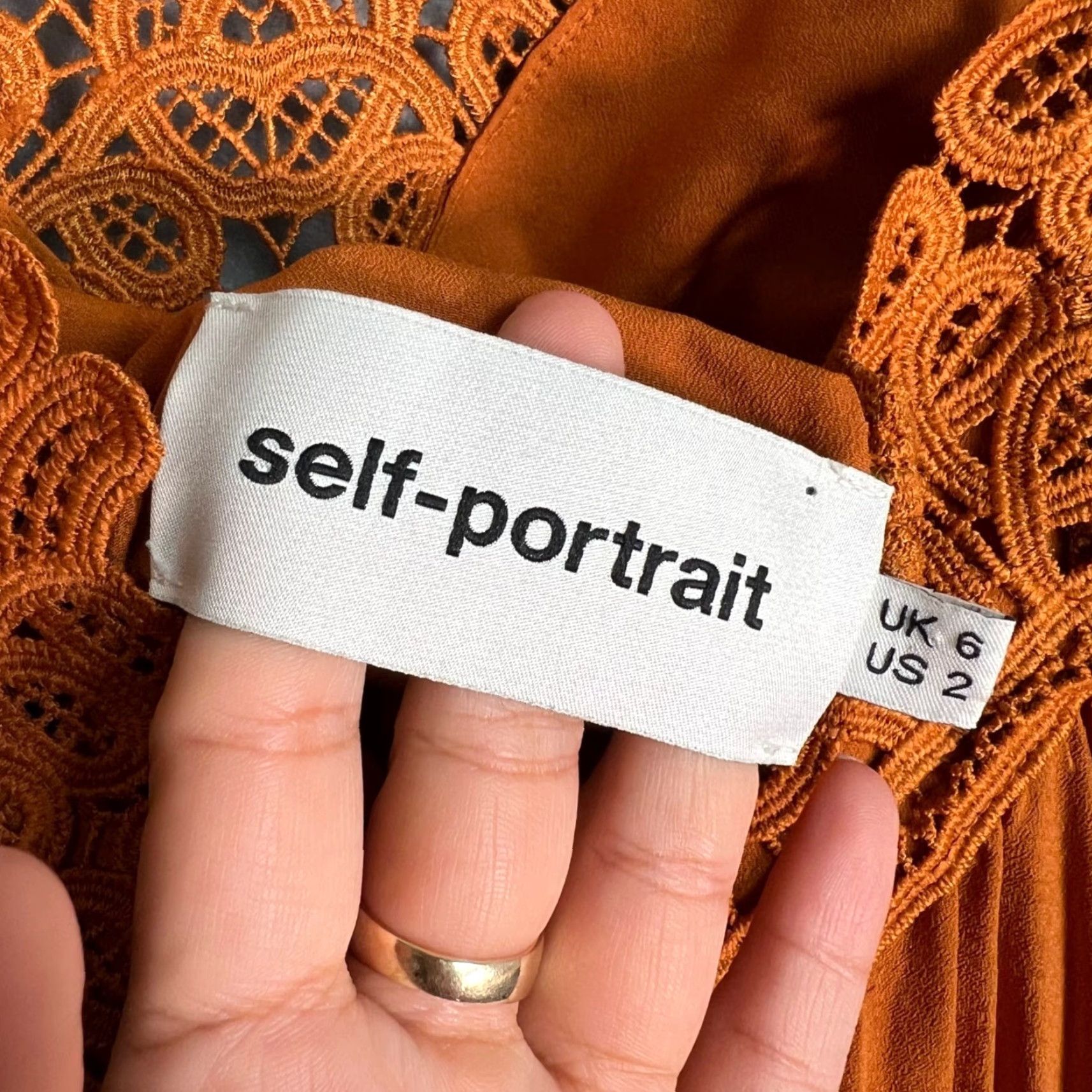Self-Portrait Self-Portrait Orange Lace-Trim Cold Shoulder Maxi Dress Womens Dress Size 2 Size XS / US 0-2 / IT 36-38 - 3 Thumbnail