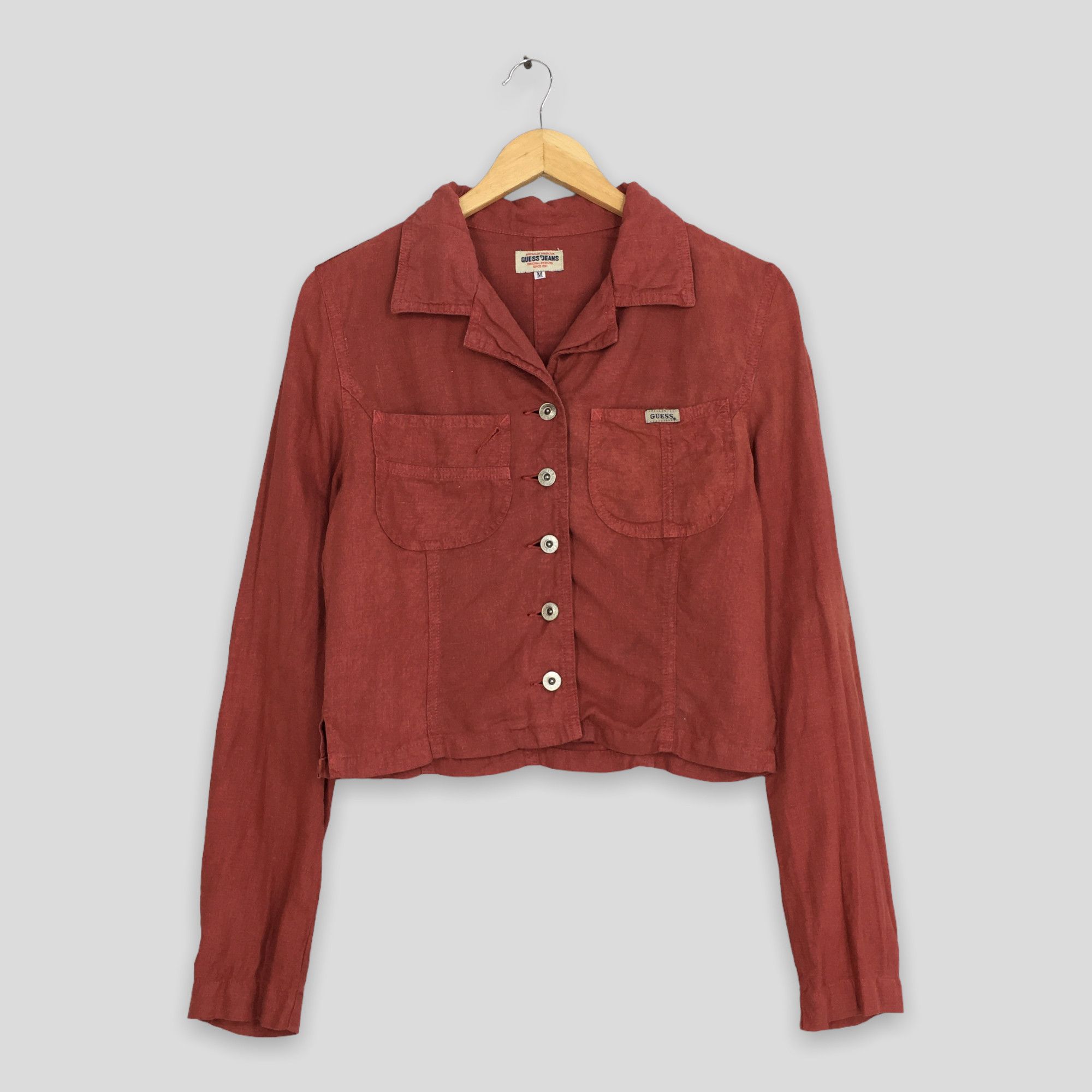 Guess × Jean × Vintage Vintage Guess Jeans Women Cropped Jacket Linen Medium Size M / US 6-8 / IT 42-44 - 1 Thumbnail