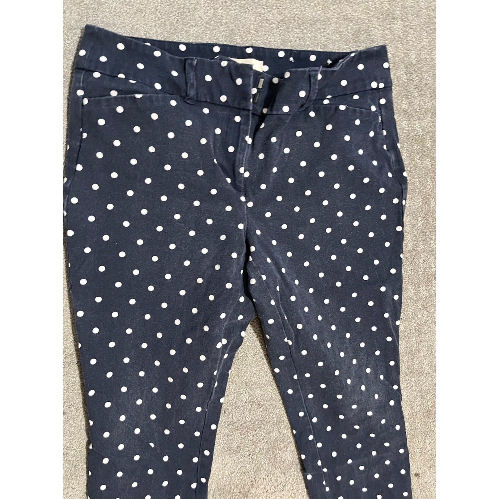 Ann Taylor VINTAGE? No; Actually: Ann Taylor LOFT Modern Skinny Ankle Pants 8 Navy Blue Polka Dot Chino Ankle Dist Size 30" / US 8 / IT 44 - 2 Thumbnail