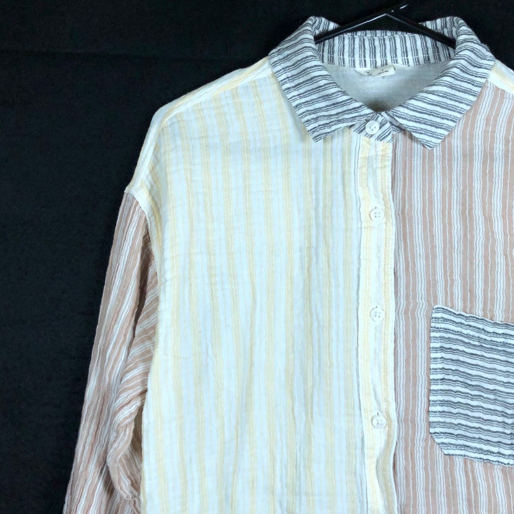 Aeropostale Aeropostale Shirt Womens Striped Collared Button Down 100% Cotton S Yellow Multicolored Casual Workwear Slim Fit Button-Up Long Sleeve Size S / US 4 / IT 40 - 4 Thumbnail