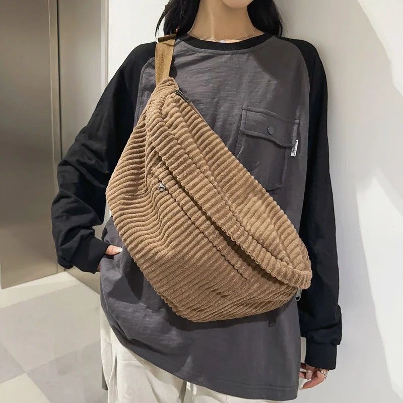 Japanese Brand Unisex Large Capacity Corduroy Chest Bags Size ONE SIZE - 2 Thumbnail