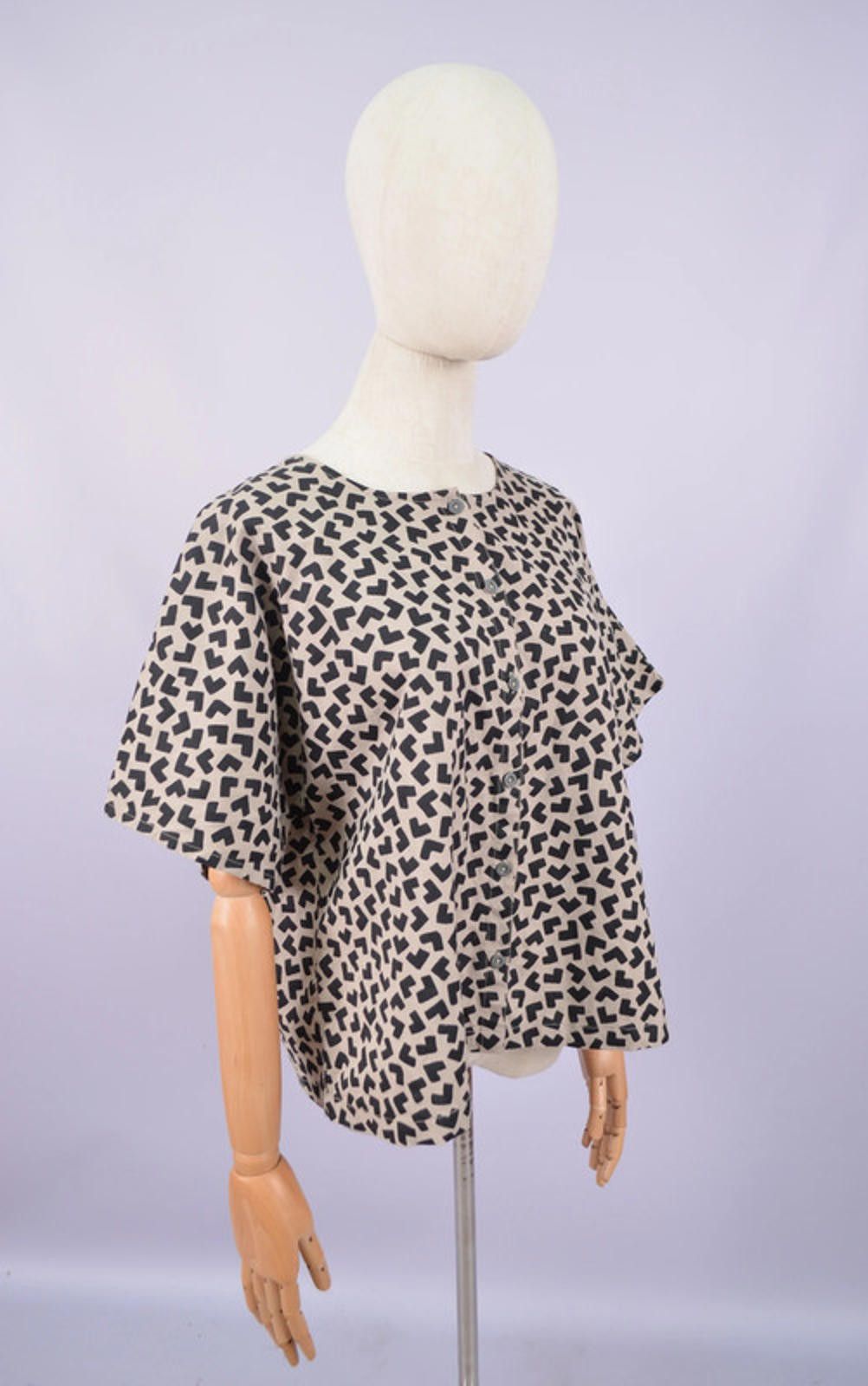 Designer Gudrun Sjoden Print Cotton Linen Tunic Shirt Size M Relaxed Size M / US 6-8 / IT 42-44 - 9 Thumbnail