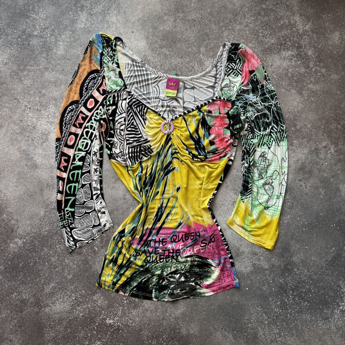 20471120 Save the Queen Y2K Crazy Multicolour Mesh Blouse Size L / US 10 / IT 46 - 1 Thumbnail