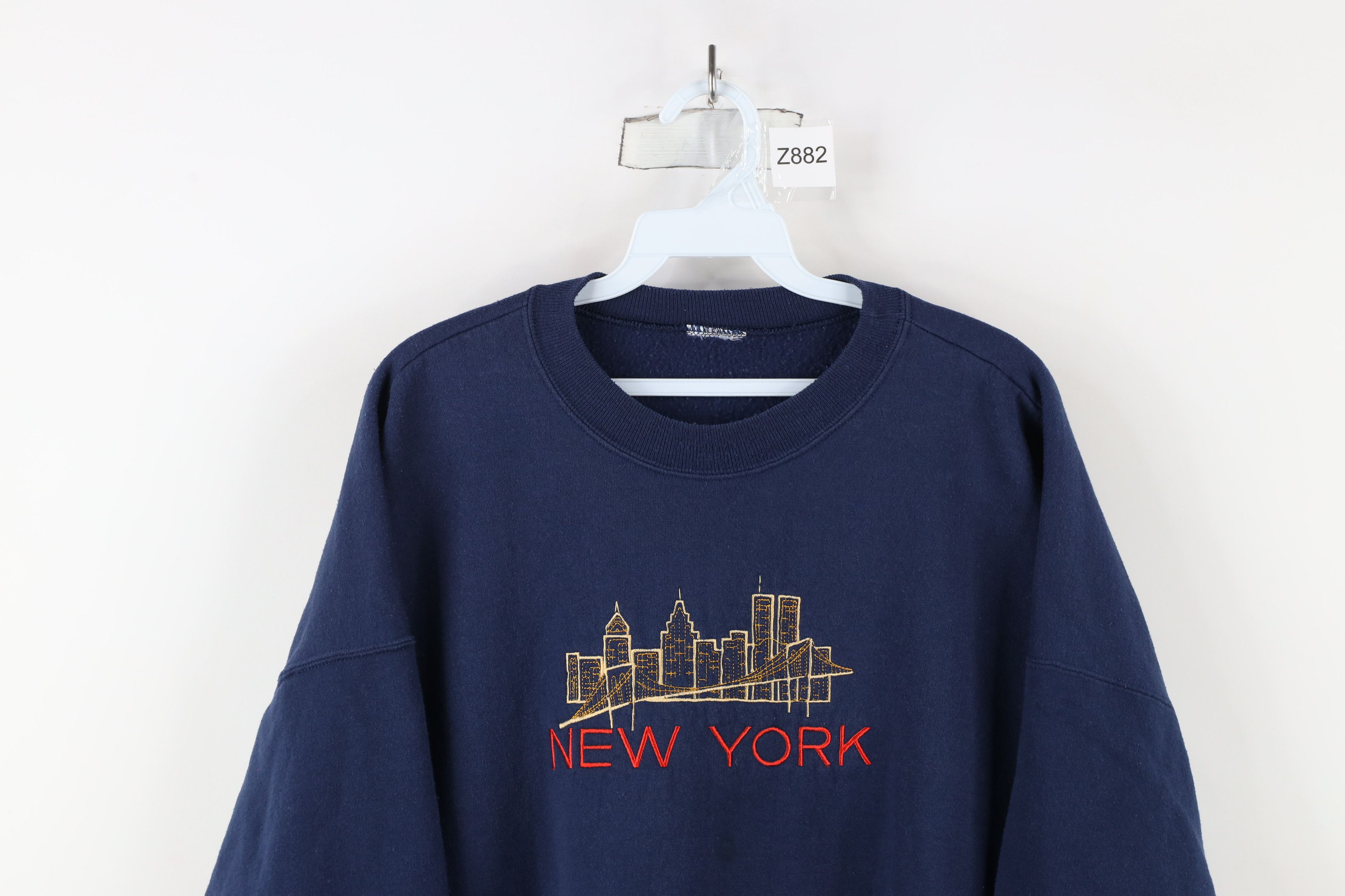 Vintage Vintage 90s Streetwear Spell Out New York Sweatshirt Blue Size US XXL / EU 58 / 5 - 2 Thumbnail