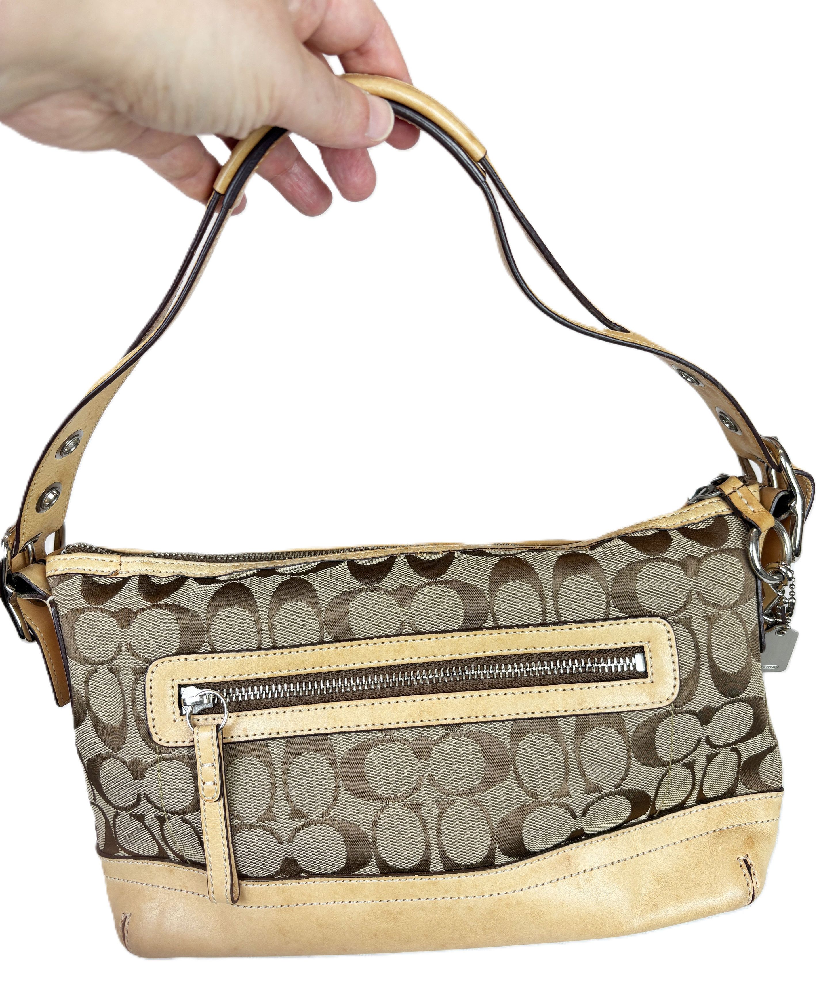 Coach Y2K Signature Monogram Canvas Leather Tan Shoulder Bag