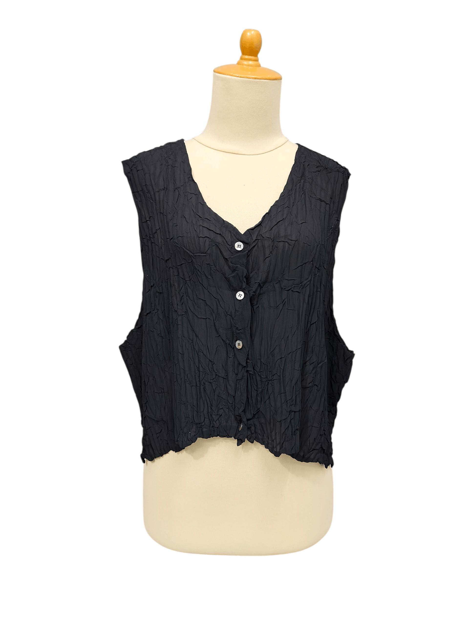 Japanese Brand 00s JUEGO🇯🇵Minimalist Gothic Crinkle Textured Cropped Vest Size L / US 10 / IT 46 - 1 Thumbnail