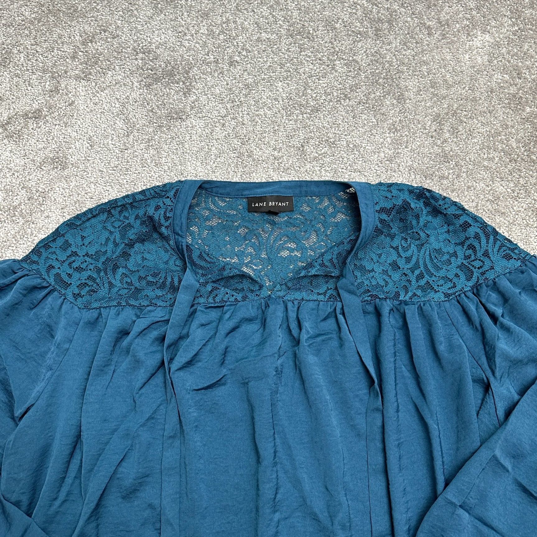 Vintage Lane Bryant Blouse Tunic Womens 18 Teal Blue Lace Long Sleeve Tie Front Casual Shirt Size XXL / US 16-18 / IT 52-54 - 3 Thumbnail