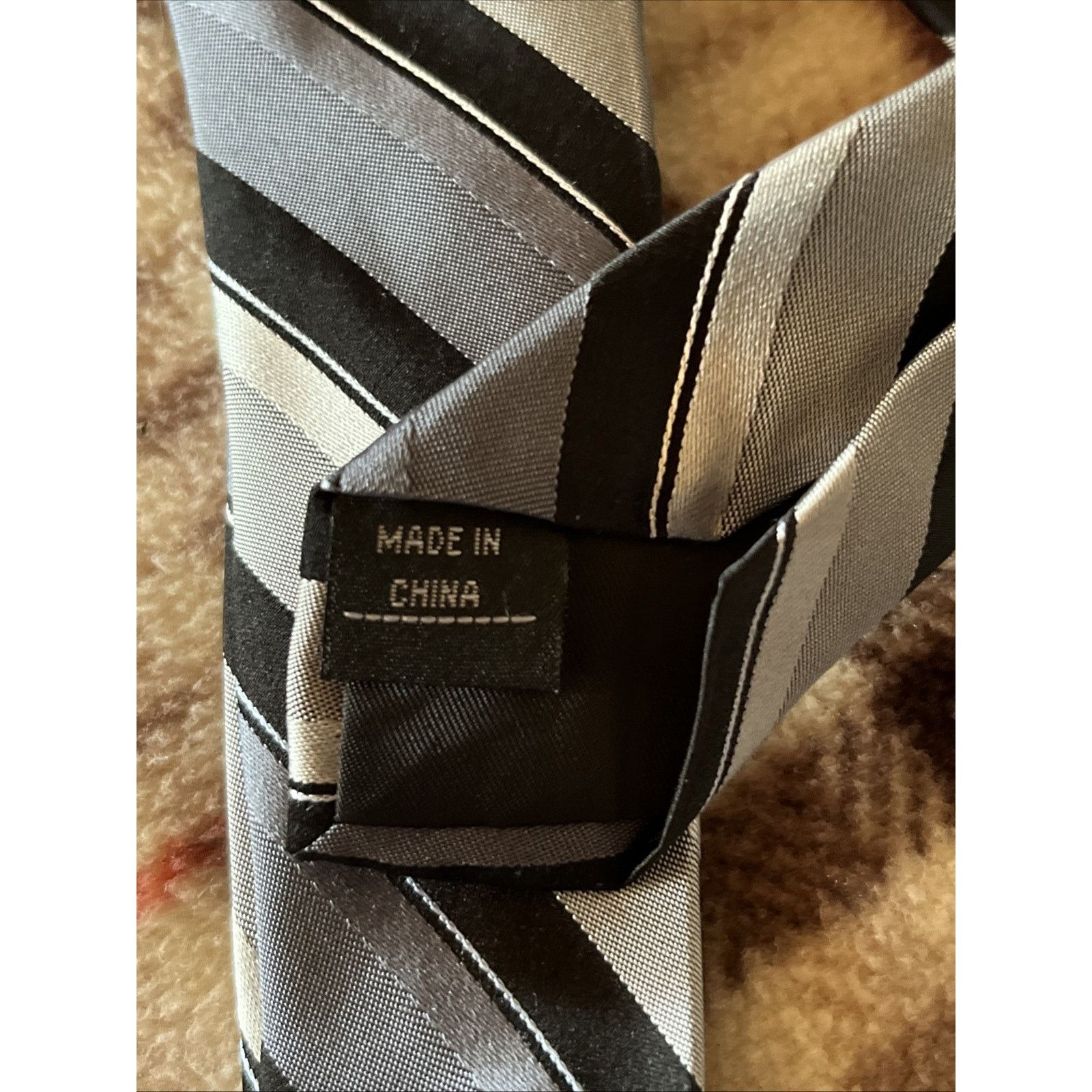 Covington Covington Silk Tie 100% Silk Black Gray Striped Necktie Size ONE SIZE - 5 Thumbnail