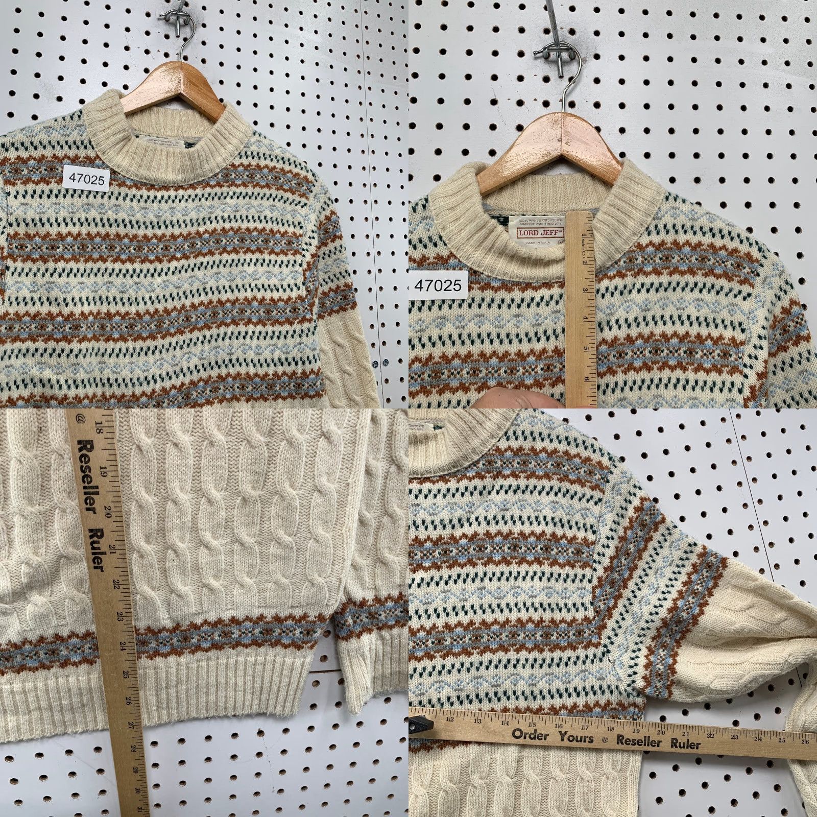 Vintage VINTAGE Lord Jeff Sweater Mens M Beige Fair Isle Cable Knit Orlon Acrylic Size US M / EU 48-50 / 2 - 8 Thumbnail