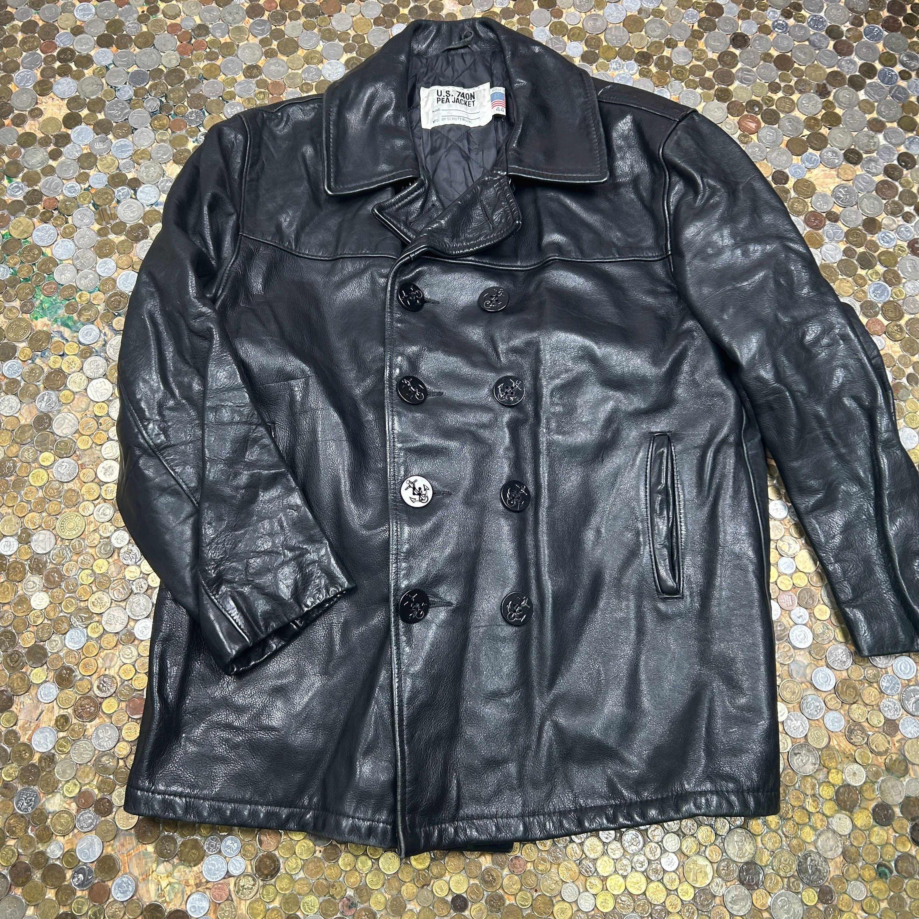 Okinawa Prefecture Faux Leather Peacoat VINTAGE SCHOTT NYC 740N