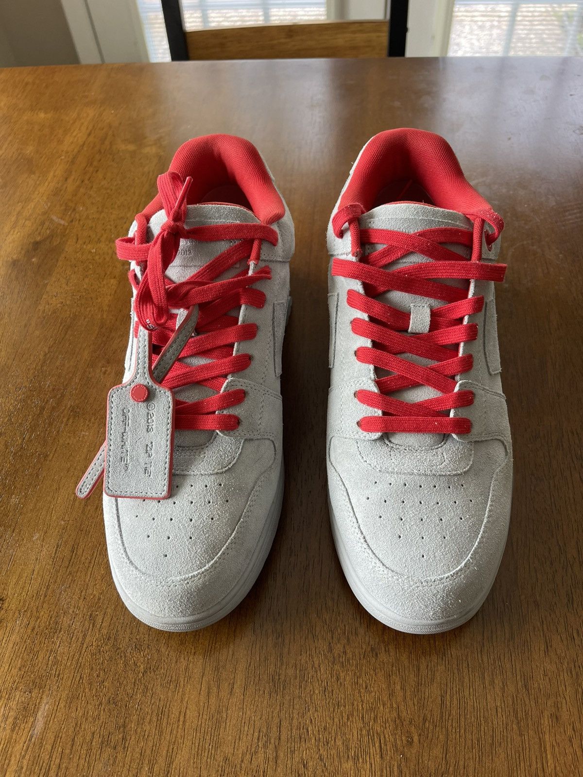 Off-White Off-White Men's Suede Low-Top Sneakers in Light Gray/Red Size US 13 / EU 46 - 1 Thumbnail