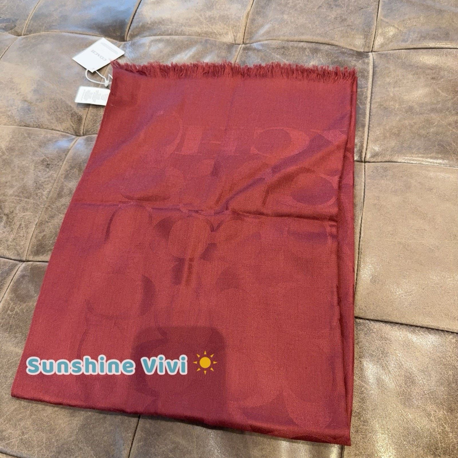 Coach NWT Coach Women's Signature Wrap Fringe Scarf CB700 Burgundy Size ONE SIZE - 1 Thumbnail