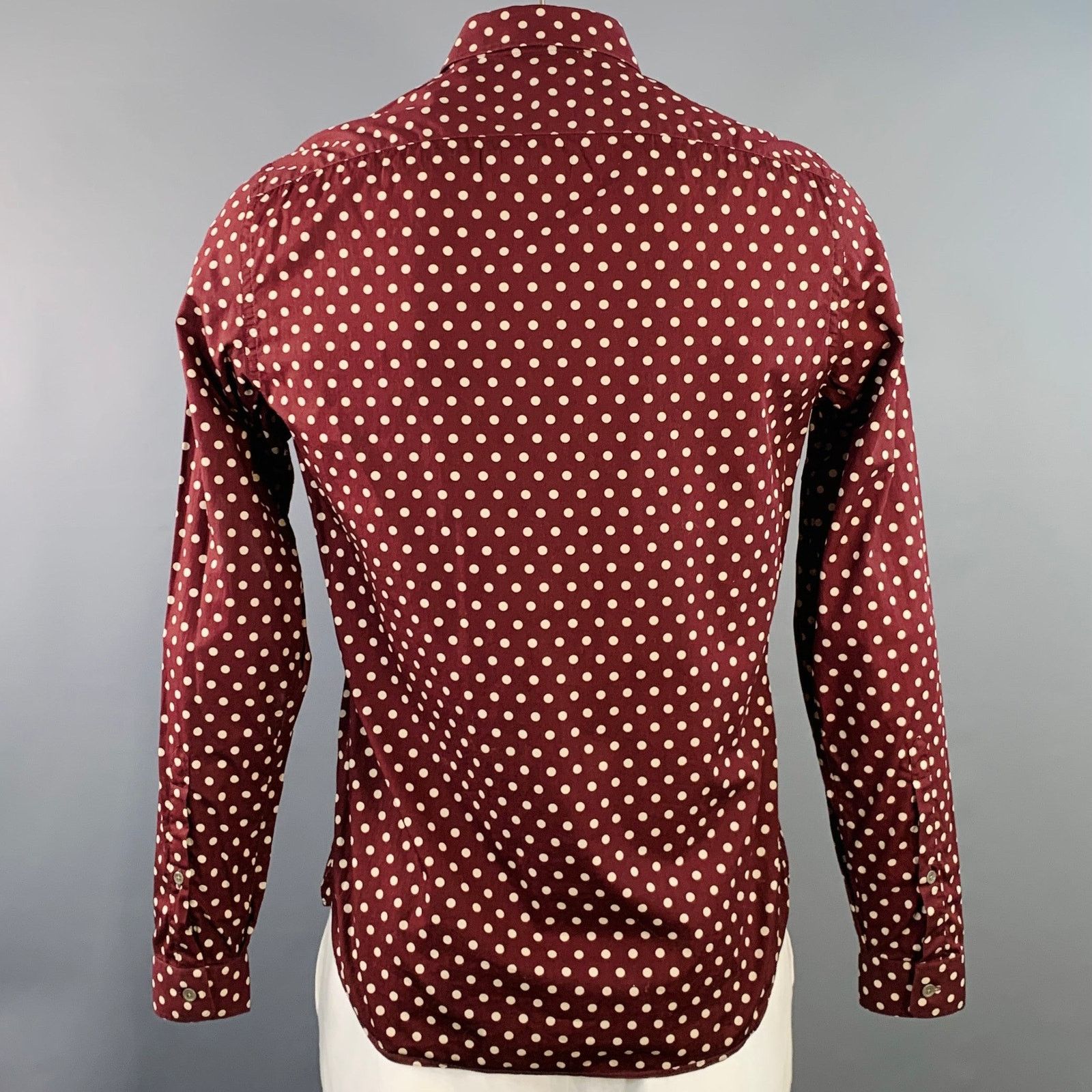 Burberry Prorsum BURBERRY PRORSUM Burgundy Polka Dot Cotton Long Sleeve Shirt Size US L / EU 52-54 / 3 - 3 Thumbnail
