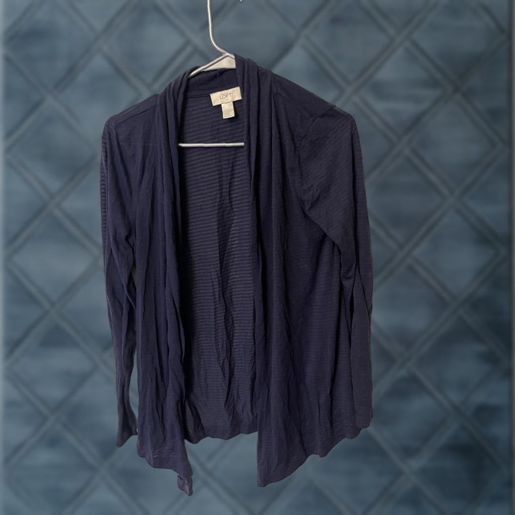 Ann Taylor LOFT Cardigan Sweater Blue Open Front Long Sleeve Size S Womens Knit Cotton Blend Size S / US 4 / IT 40 - 1 Thumbnail