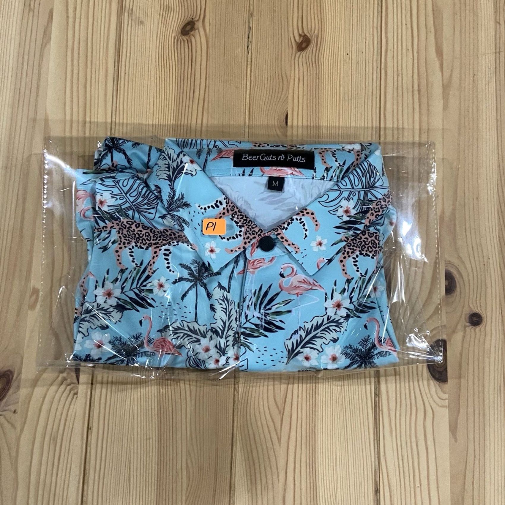 Vintage Beerguts n Putts Funny Golf Shirt Medium Blue Flamingo Jungle Print Polo Men Size US M / EU 48-50 / 2 - 6 Thumbnail