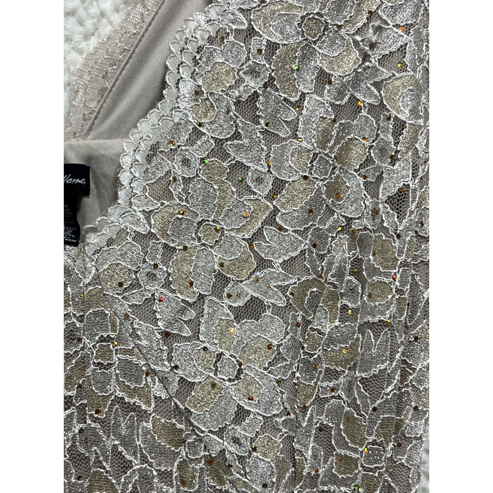 Vintage VINTAGE Candalite Womens Midi Gown Dress Sleeveless Sequin Lace V-Neck Taupe Champagne 2X Size M / US 6-8 / IT 42-44 - 6 Thumbnail