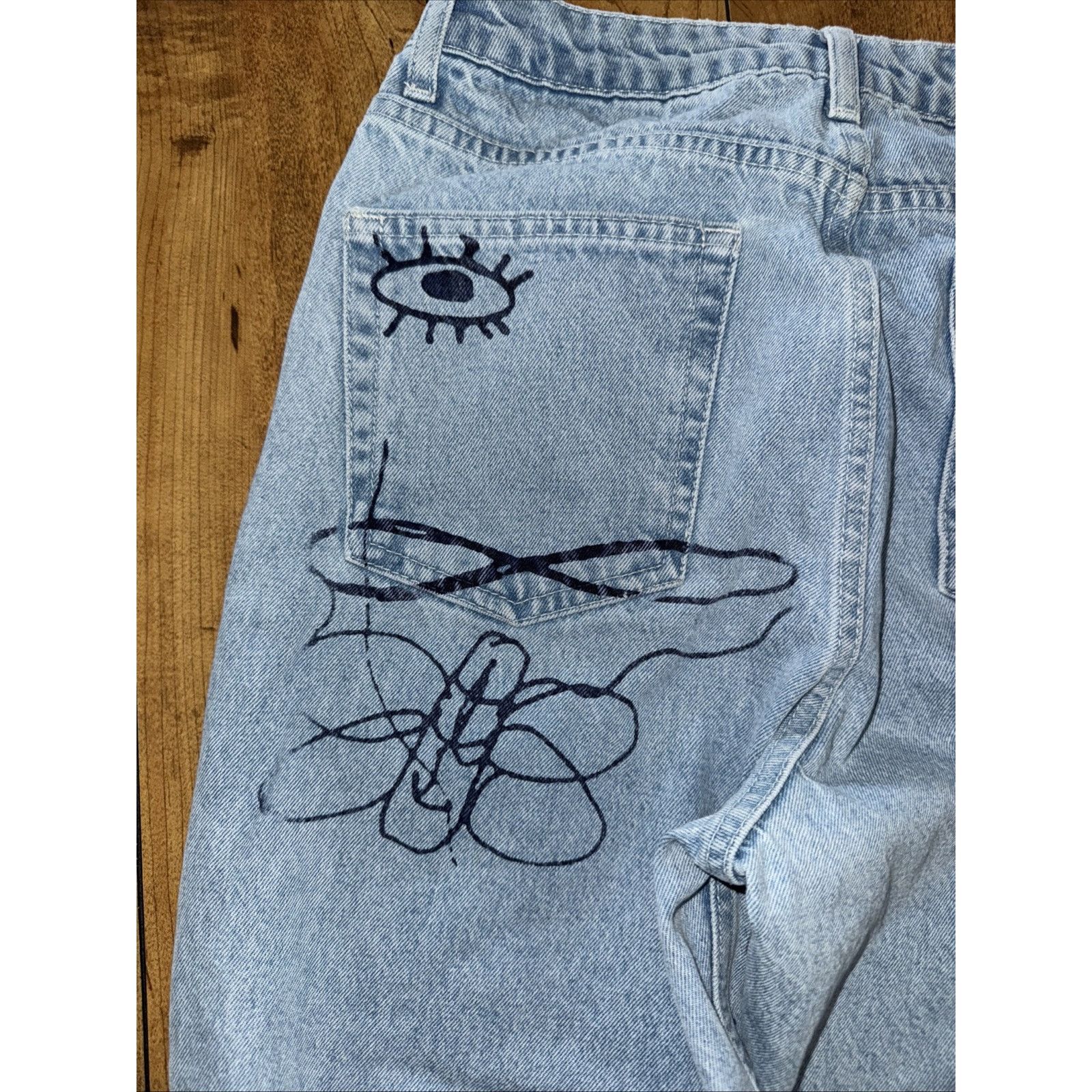 Topshop × Vintage Topshop Moto Printed Denim Jeans Blue 28x30 Size 28" / US 6 / IT 42 - 9 Thumbnail