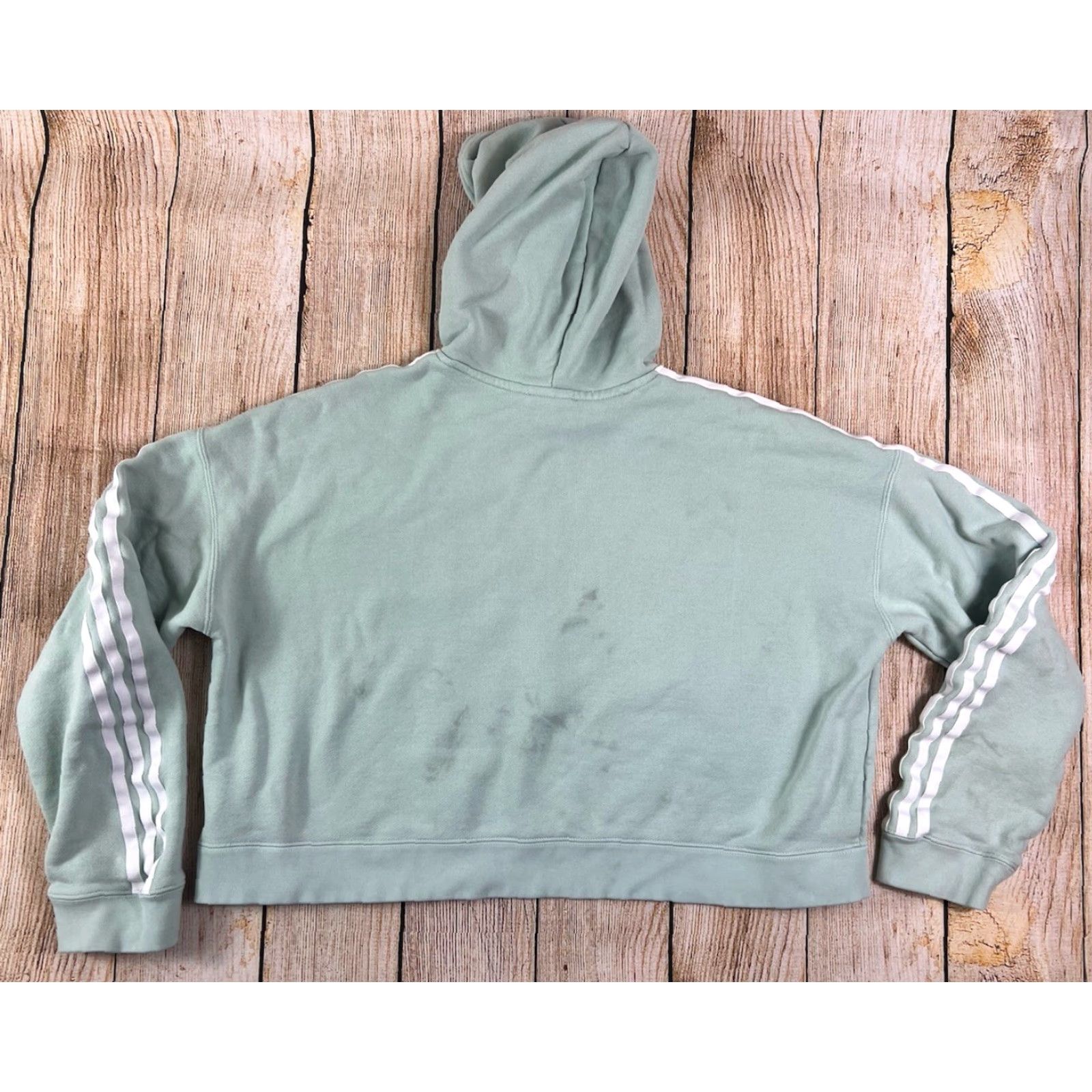 Adidas VINTAGE? Adidas Originals Distressed Mint Green Cropped Hoodie Sweatshirt L Women Green Hoodie Pullover Easy Care Activewear Womens Size L / US 10 / IT 46 - 2 Thumbnail