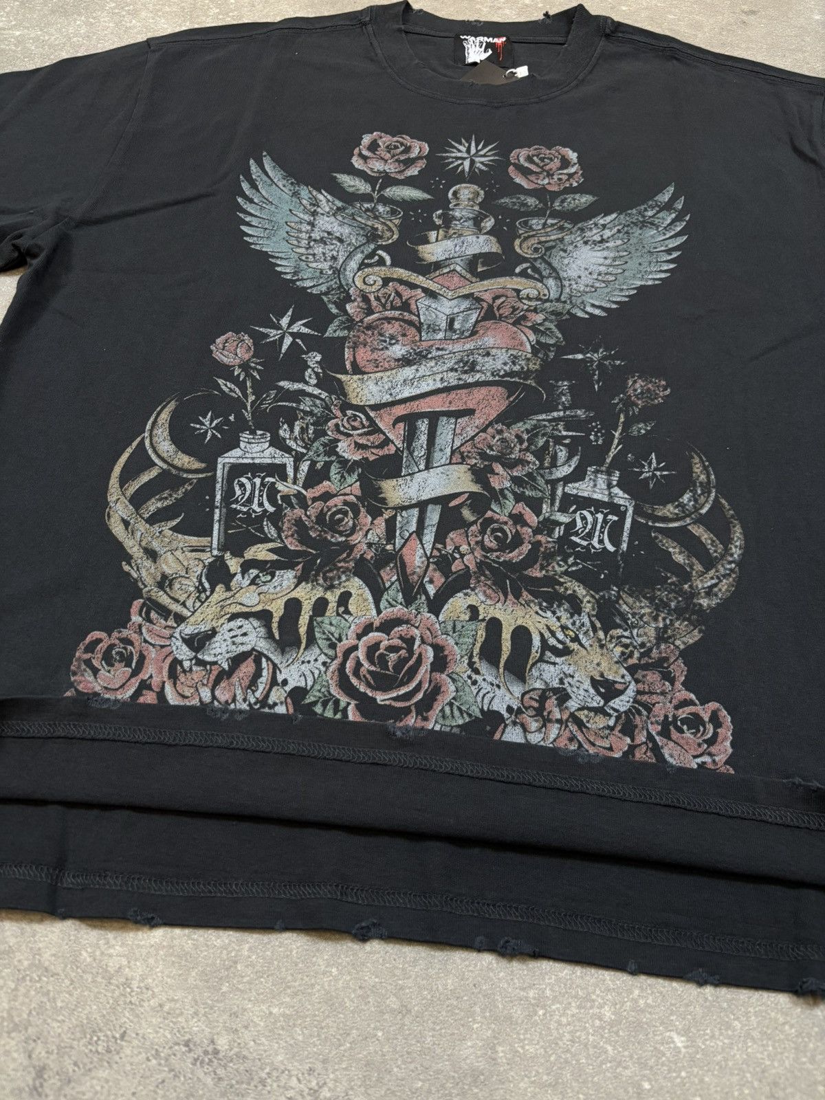 Vintage Warman Gothic Sacred Heart & Wings Graphic T-Shirt, Black Size US L / EU 52-54 / 3 - 4 Thumbnail