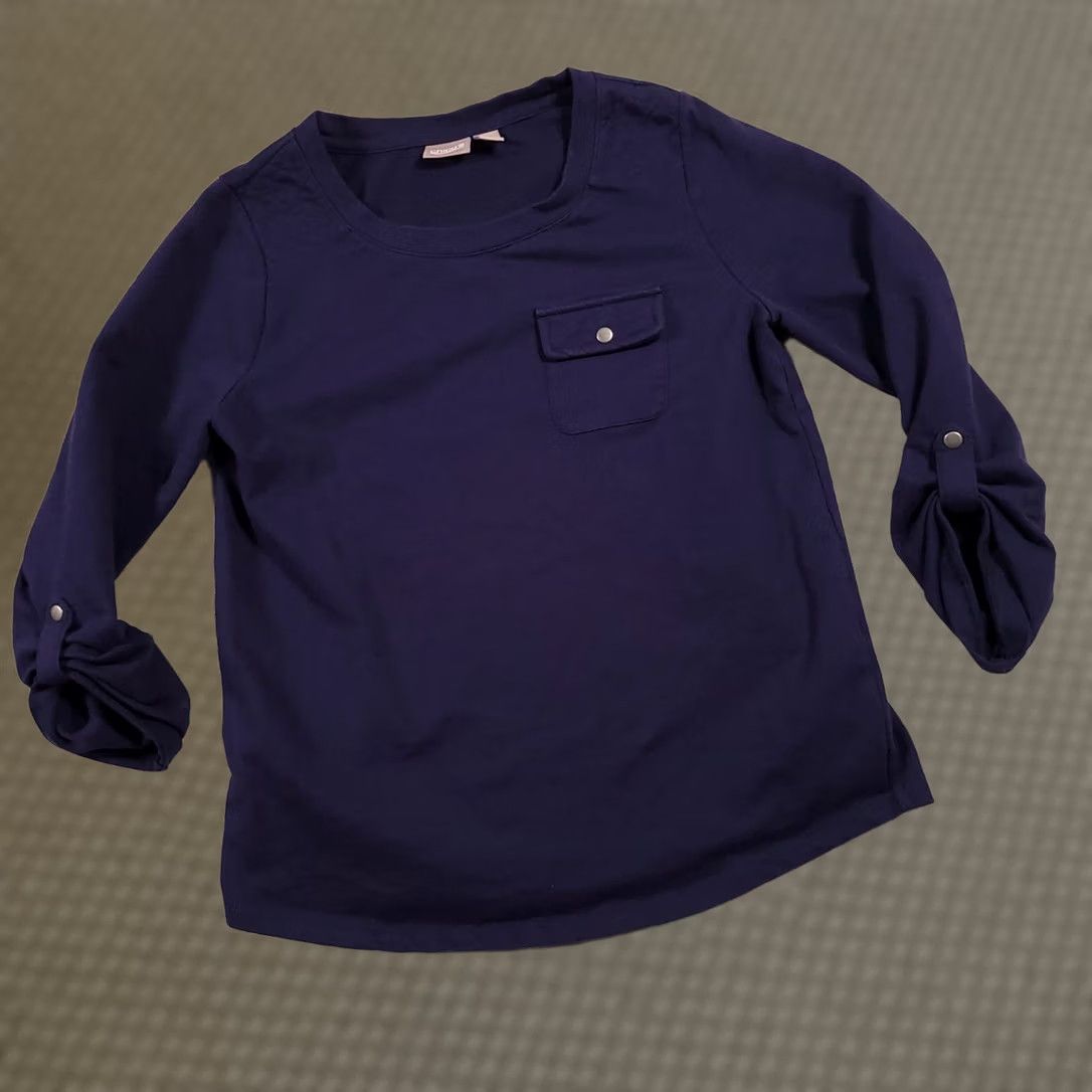 Vintage Chico's Shirt Women’s 1 US Medium Navy Blue 3/4 Sleeve Heavy Knit Casual Pocket Shirt Size M / US 6-8 / IT 42-44 - 1 Thumbnail