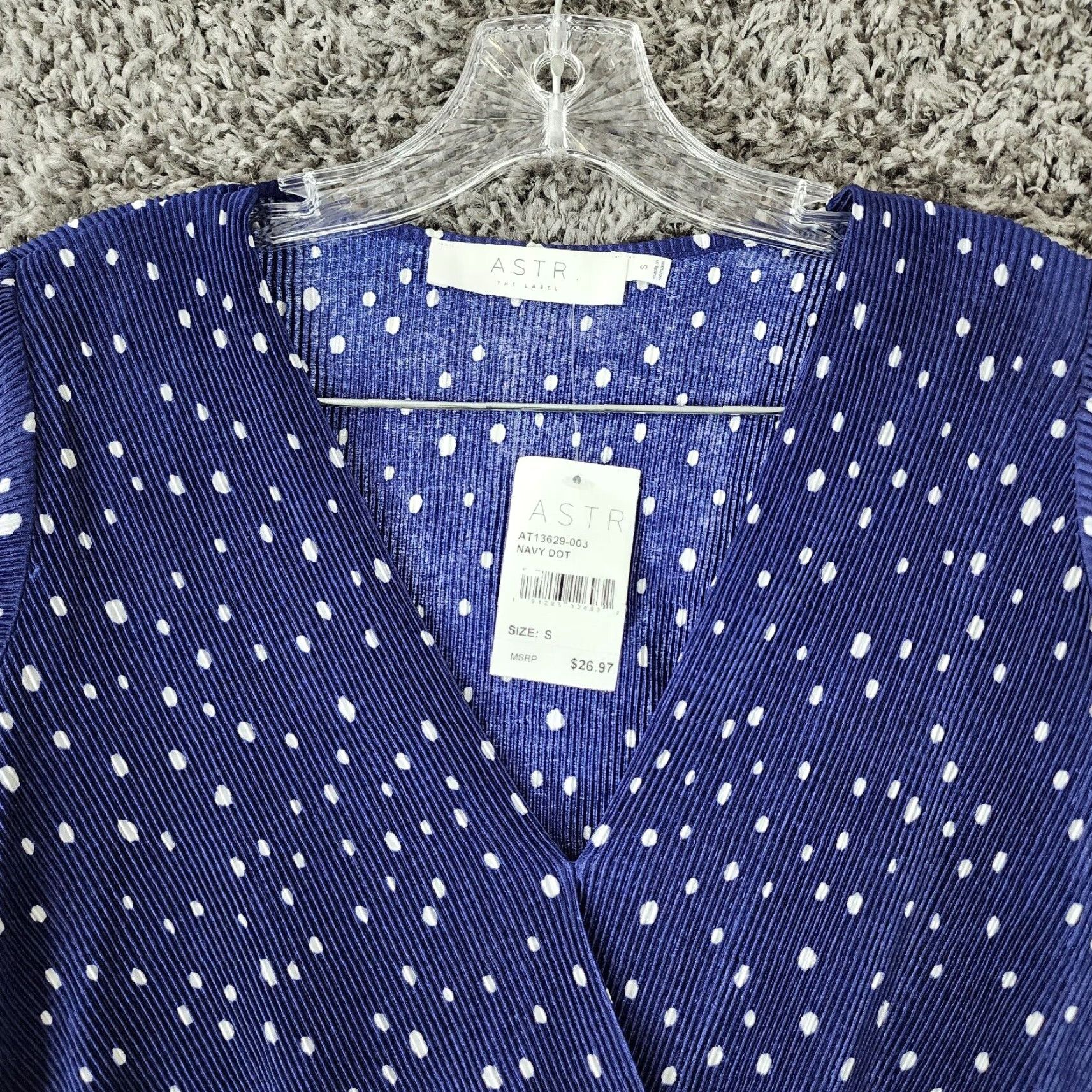 Vintage ASTR Womens Cropped Blouse Navy Blue Dot Short Sleeve V-Neck Size S Size S / US 4 / IT 40 - 3 Thumbnail