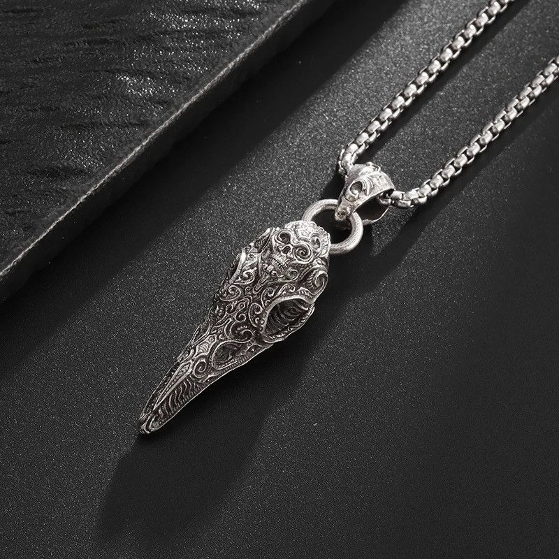 Vintage Crow Skull Hell Ghost Head Demon Pendant Necklace Size ONE SIZE - 6 Thumbnail