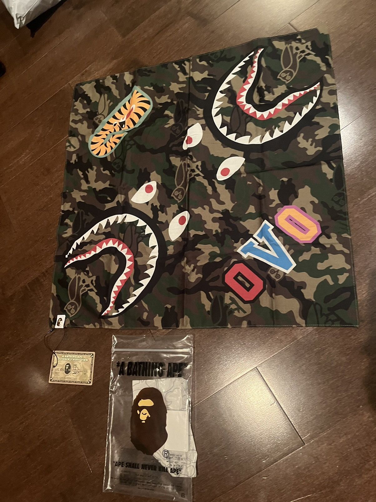 image of Bape X Ovo Woodland Camo Shark Bandana, Men's