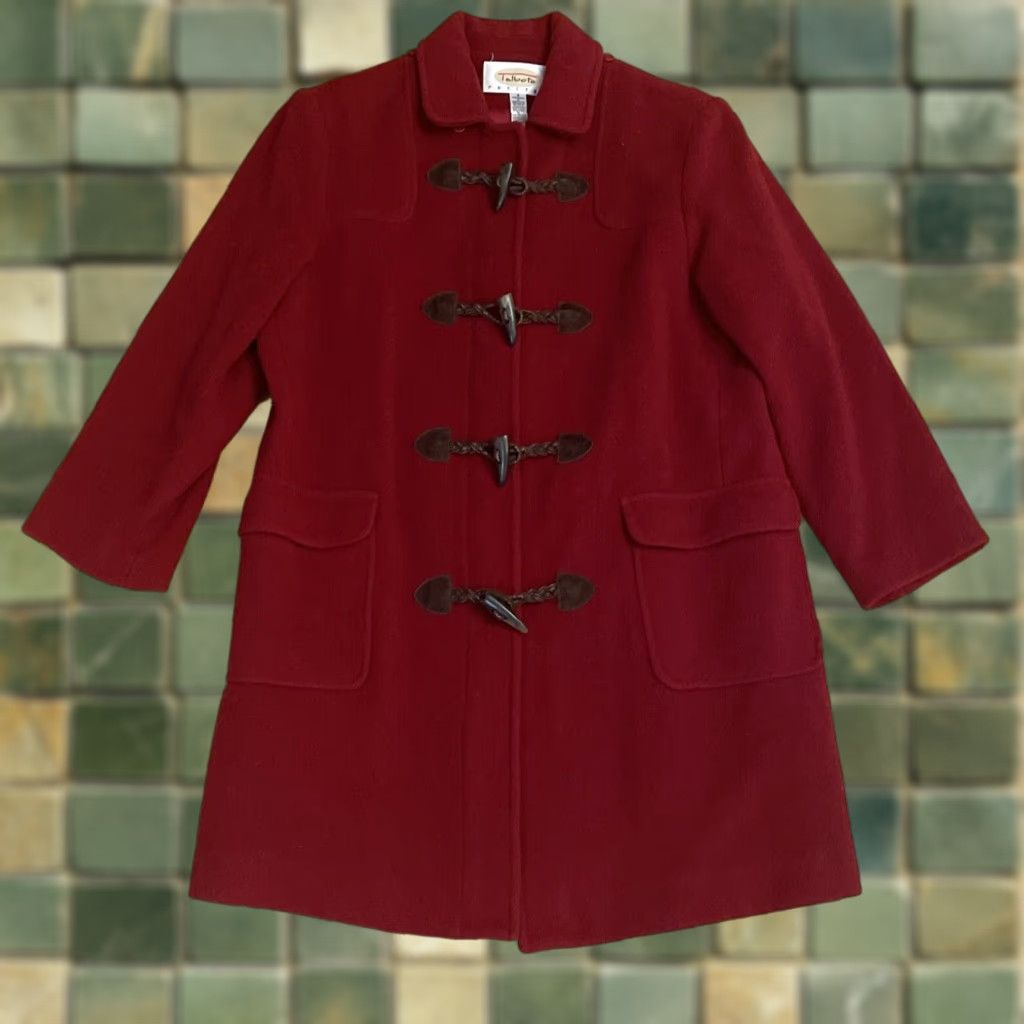 Talbots VINTAGE Talbots Womens Pea Coat Red 8P 100% Wool Long Toggle Leather USA Winter Lined Size M / US 6-8 / IT 42-44 - 1 Thumbnail