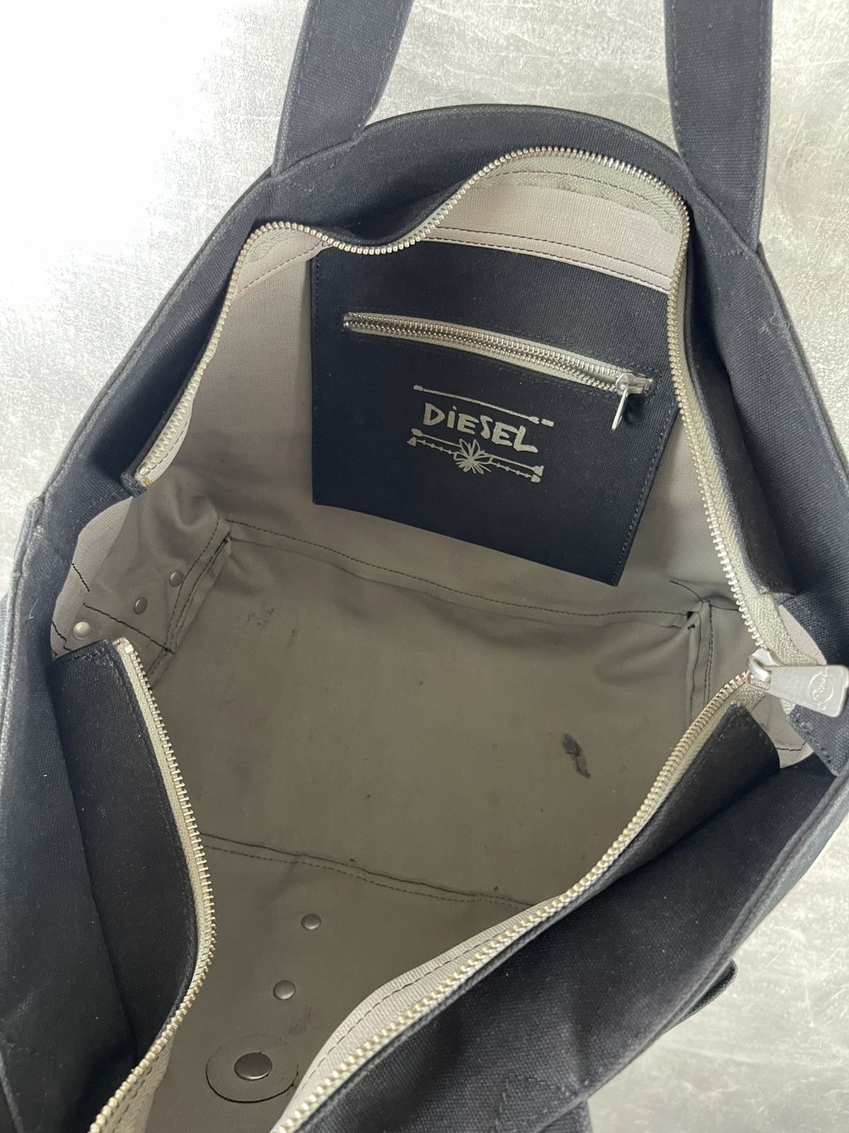 Diesel Diesel Post Lux Bag Black Canvas Punk Grunge Print Studs Zip Size ONE SIZE - 9 Thumbnail