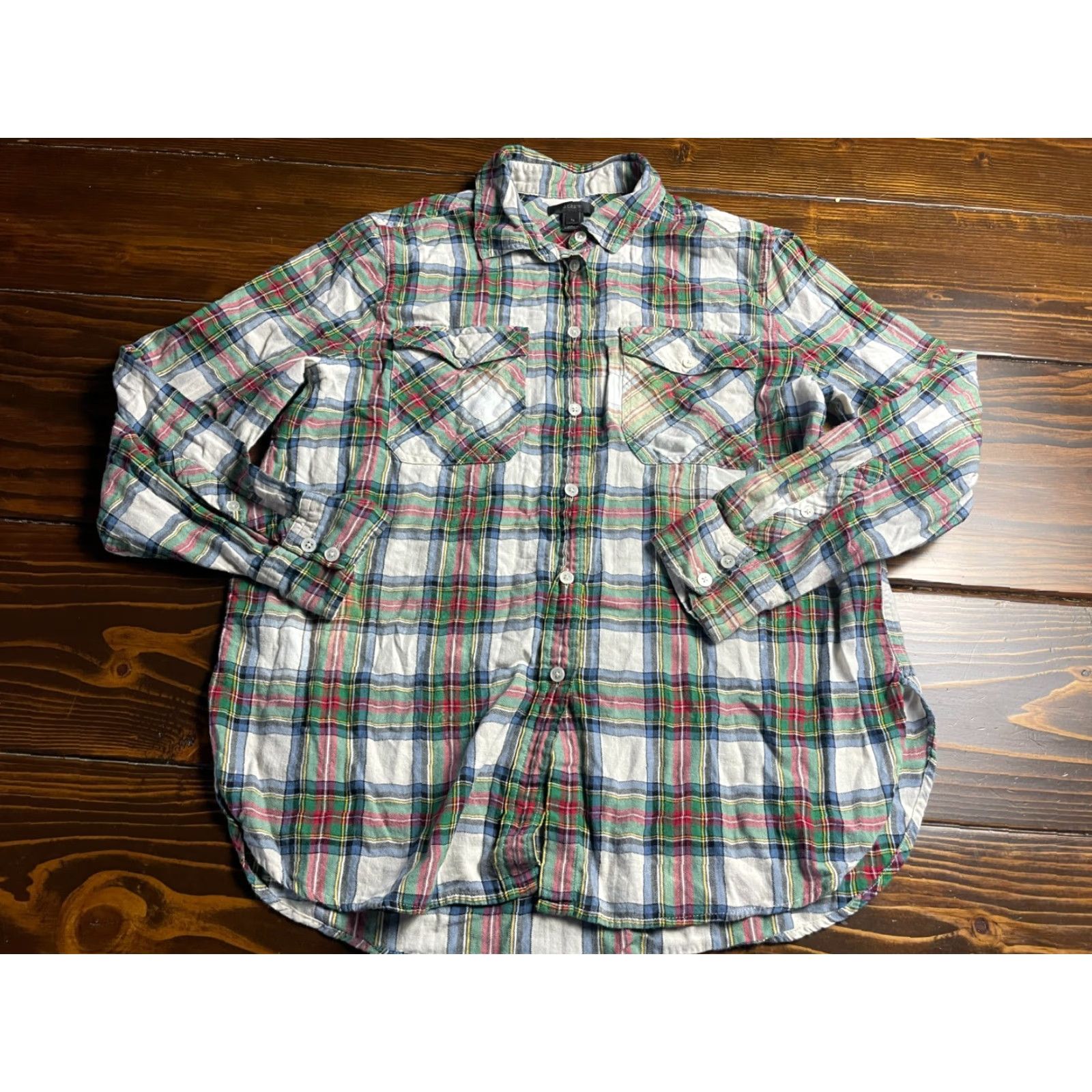 J.Crew J.CREW Shirt Women's Size 12 Green Plaid Button Up Color Shading Size XL / US 12-14 / IT 48-50 - 2 Thumbnail