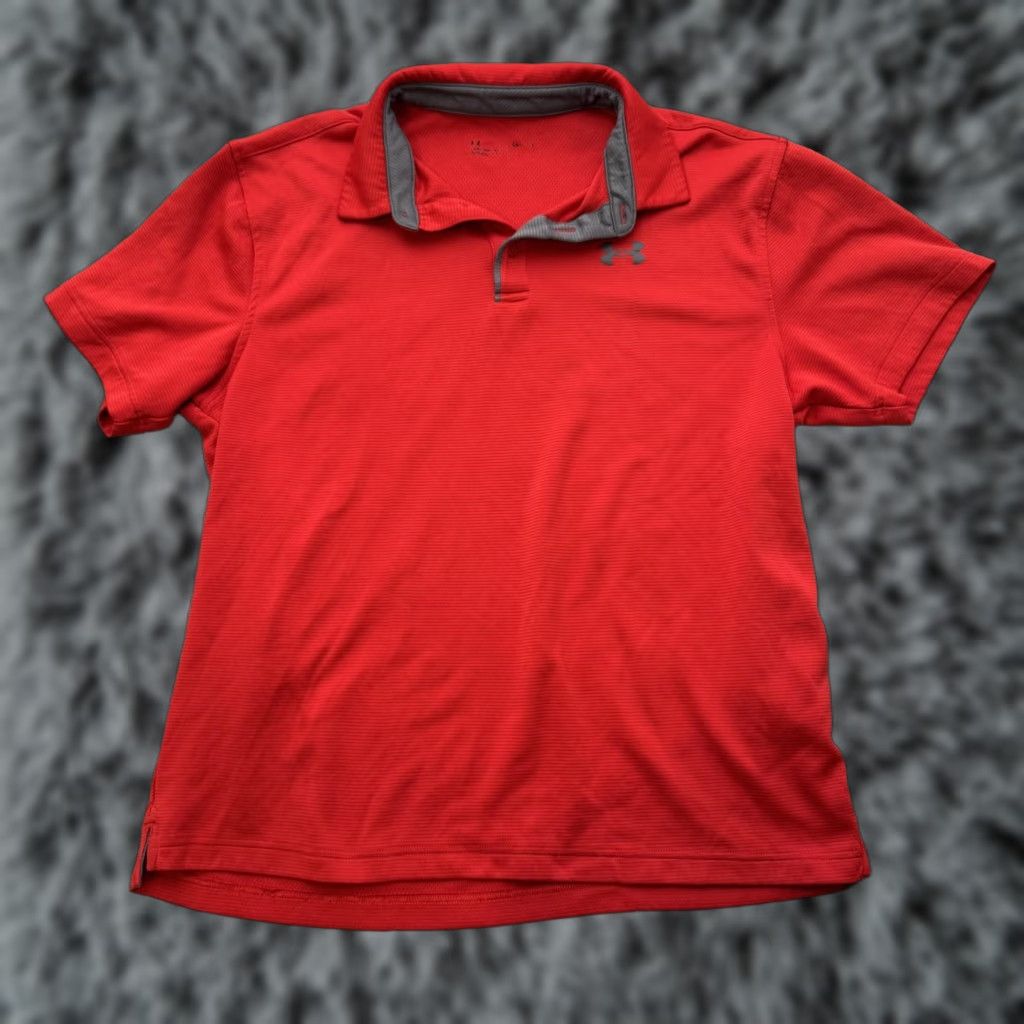 Under Armour Under Armour Polo Shirt Mens L Red 100% Polyester Athletic Golf Performance Lightweight Breathable Moisture Wicking Tagless Short Sleeve Vintage: No Size US L / EU 52-54 / 3 - 1 Thumbnail