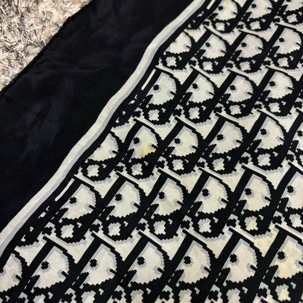 Christian Dior Monsieur Vtg Christian Dior Trotter Monogram Silk Scarf Black White Size ONE SIZE - 6 Thumbnail