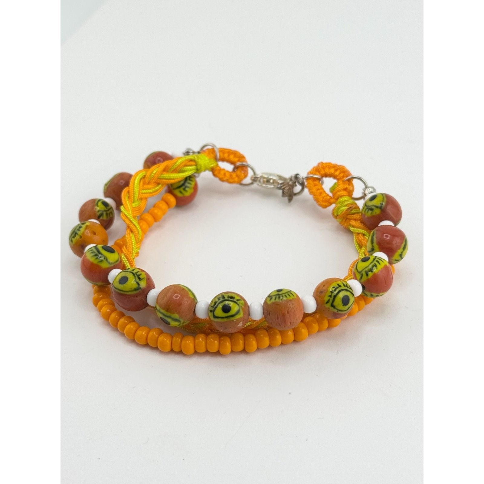 Vintage Vintage orange glass evil eye beaded three strand braided br Size ONE SIZE - 2 Thumbnail