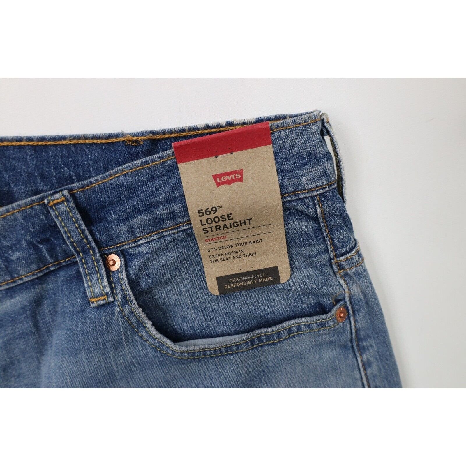 Levi's New Levis 569 Loose Straight Stretch Wide Leg Jeans Size US 38 / EU 54 - 6 Thumbnail