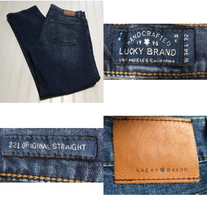 Lucky Brand 221 Straight Men's Size 38x30 Denim Blue Jeans 100% Cotton