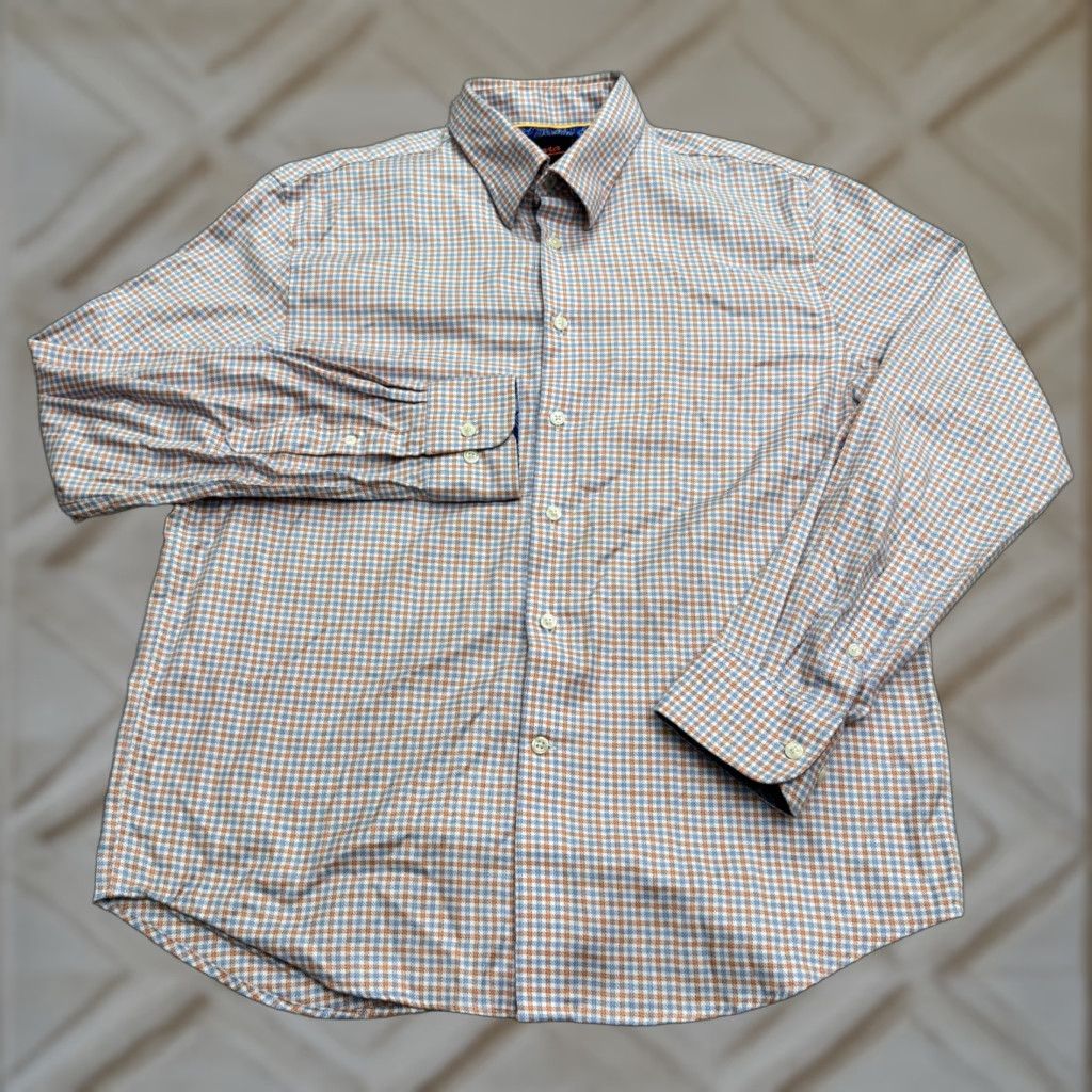Egara VINTAGE Egara Men's Flannel Shirt Long Sleeve Button-Up Casual Plaid Cotton Spandex Blue Orange Regular Fit XXL Size US L / EU 52-54 / 3 - 1 Thumbnail