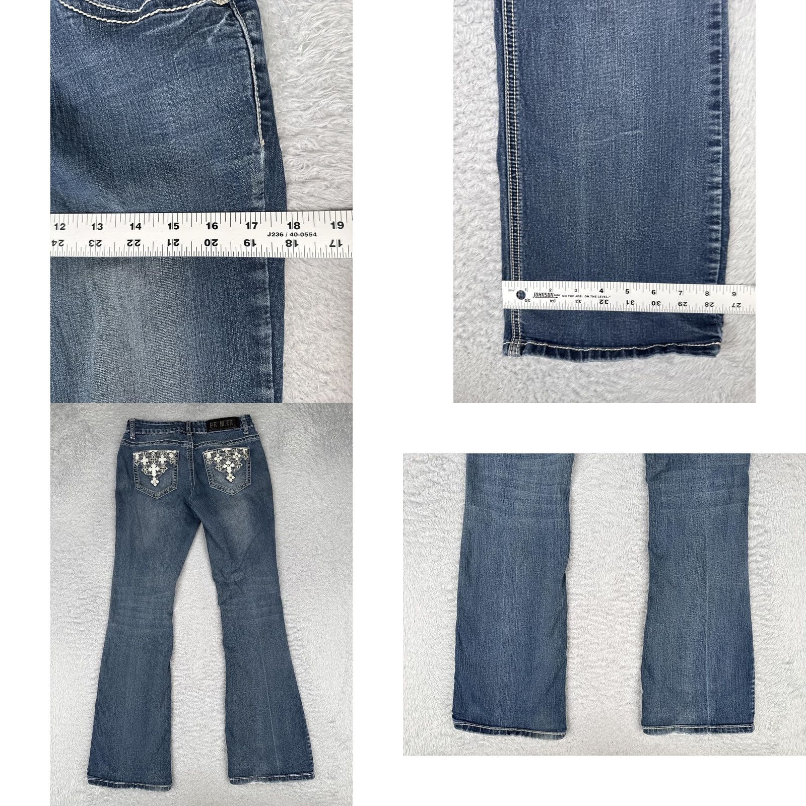 Vintage Premiere by rue21 Bootcut Jeans Juniors 5/6R Blue Low Rise Embroidered Lace Pocket 26x31 Womens Mens Girls Size 27" / US 4 / IT 40 - 9 Thumbnail