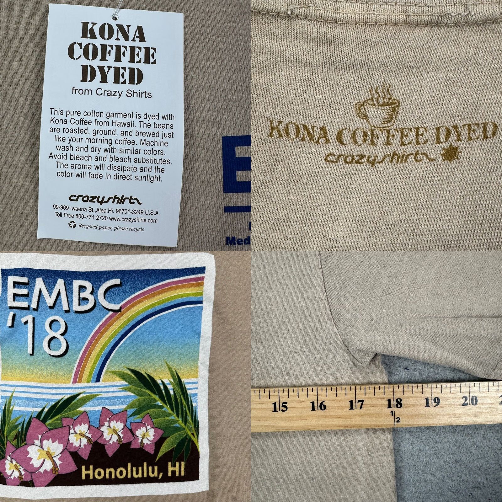 Vintage Crazy Shirts T-Shirt Unisex Small Tan Kona Coffee Dyed Tee NEW Hawaii Honolulu Beige Size US S / EU 44-46 / 1 - 8 Thumbnail