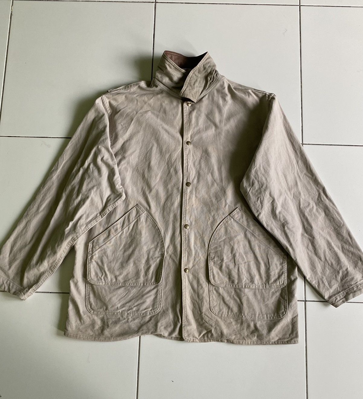 Image of Made In USA x Woolrich Woolen Mills Vintage Wolrich Wooden Nickel Indigo Cream Jacket (Size 2XL)