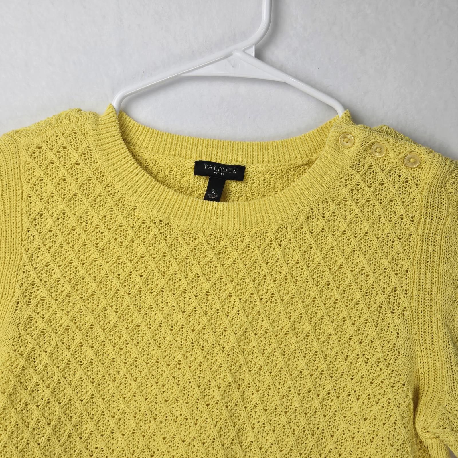 Designer Talbots Women's Yellow Knit Sweater Size Small Cotton Tunic Size S / US 4 / IT 40 - 3 Thumbnail