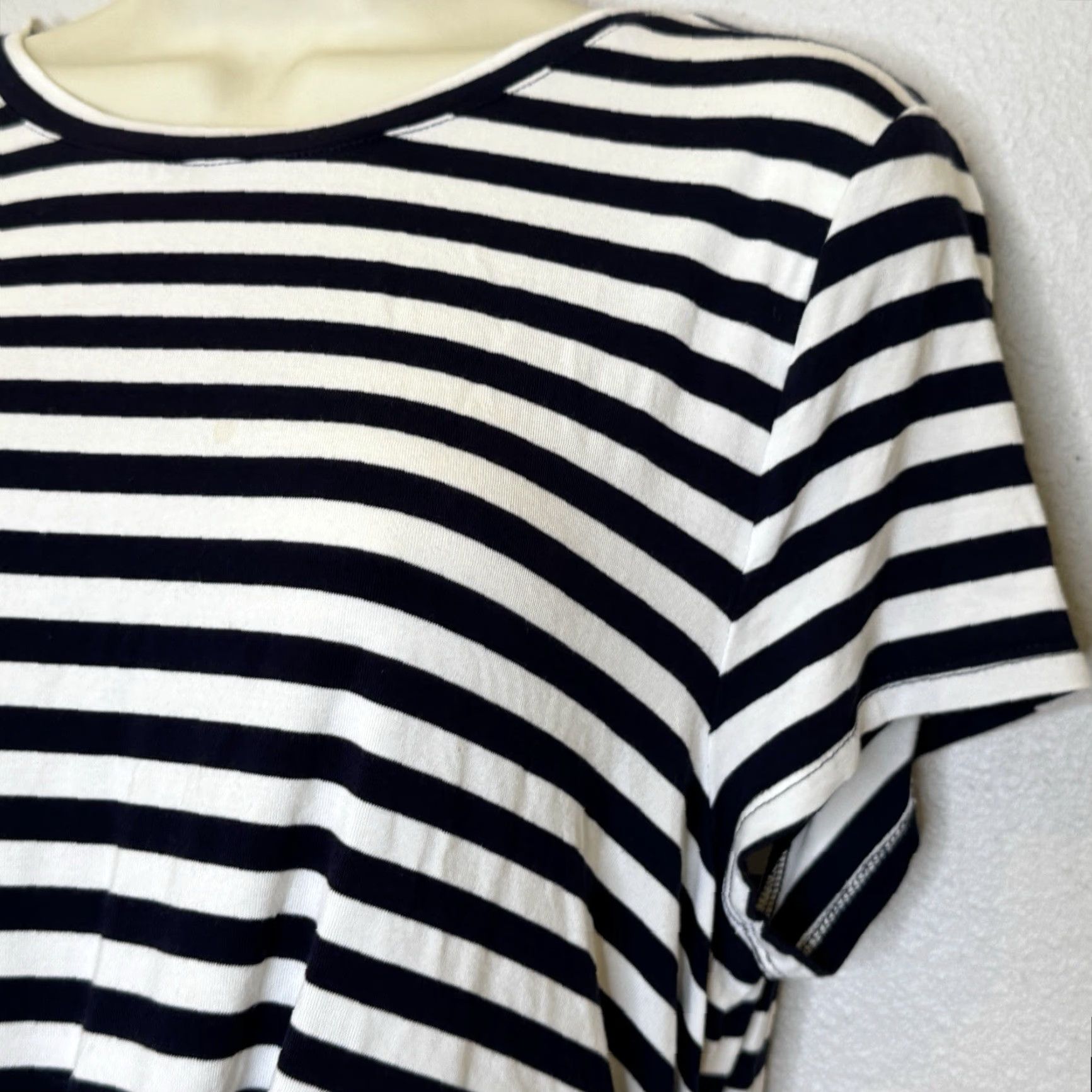Loft VINTAGE LOFT Beach Knot Front Cutout Dress Size Large Black Stripe Short Sleeve Stretch Size 36" / US 14 / IT 50 - 2 Thumbnail