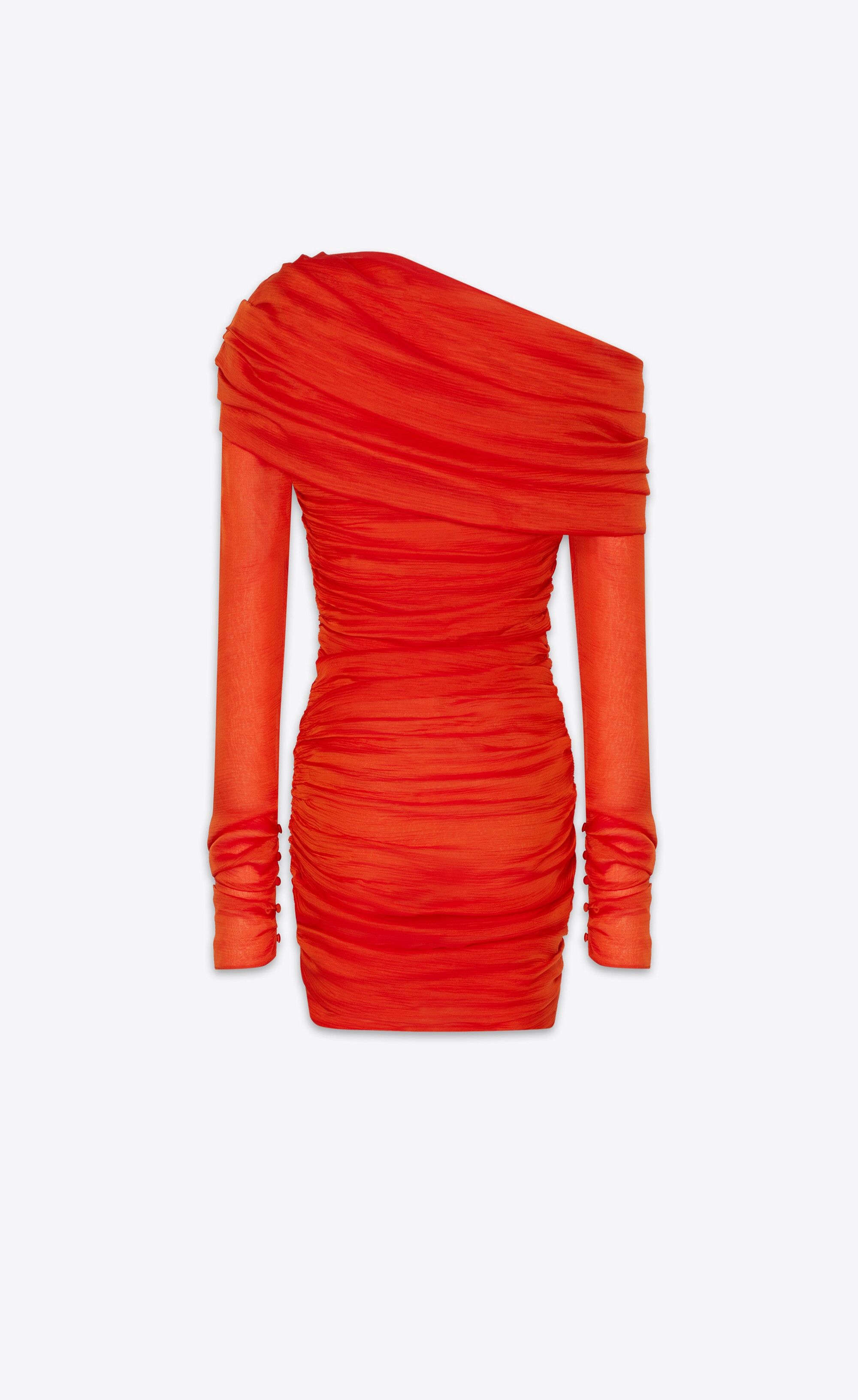 Saint Laurent Paris o1tp1o0525 Ruched One Shoulder Dress in Red Size S / US 4 / IT 40 - 2 Thumbnail