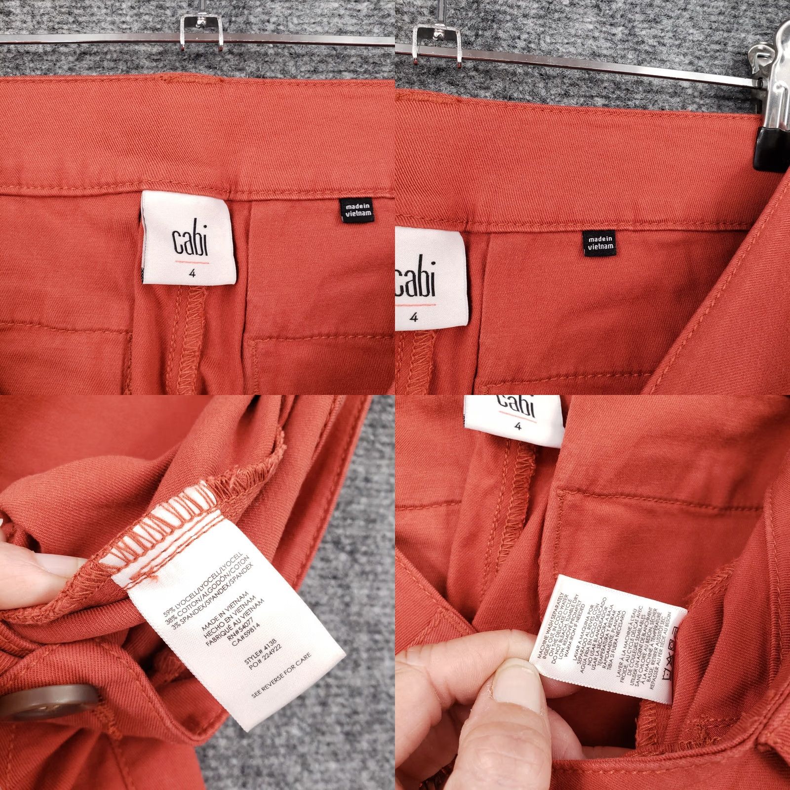 Vintage CAbi Pants Womens 4 Slim Leg Twill Stretch Orange solid Front Pocket Zip 30in Inseam Casual Formal Business Carpenter Mens Womens Girls Boys Size 27" / US 4 / IT 40 - 9 Thumbnail