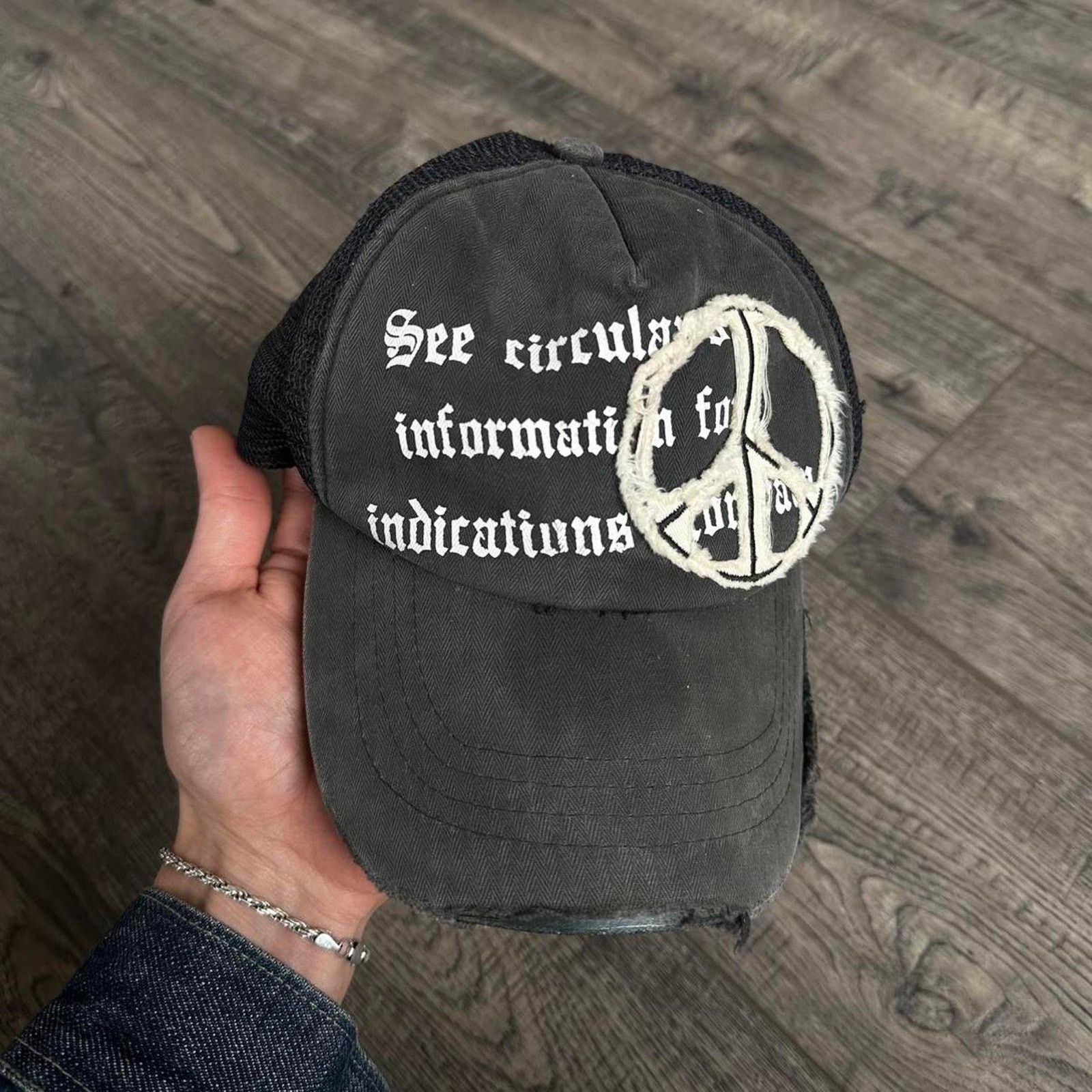 Japanese Brand × Vintage Vintage Y2K Punk Distressed Archive Peace Mesh Trucker Hat Size ONE SIZE - 4 Thumbnail