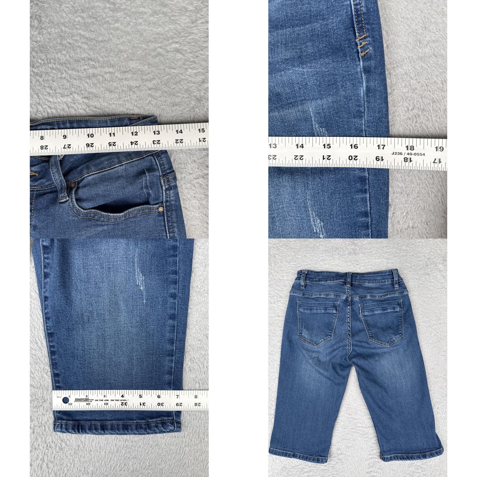 Denime DownEast Jeans Womens Capri 8 Blue Distressed Mid Rise Zip Fly Denim Stretch 5-Pocket City Size 30" / US 8 / IT 44 - 9 Thumbnail