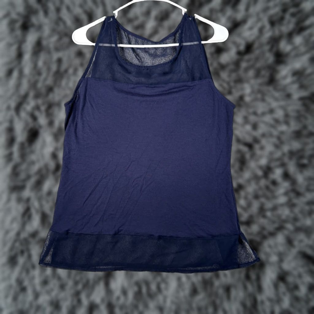 Vintage Cato Tank Top L Office Layering Romantic Chiffon Sheer Yoke and Hem Blue Polyester Rayon Vest/Top Women Tank Slim Regular Size L / US 10 / IT 46 - 1 Thumbnail