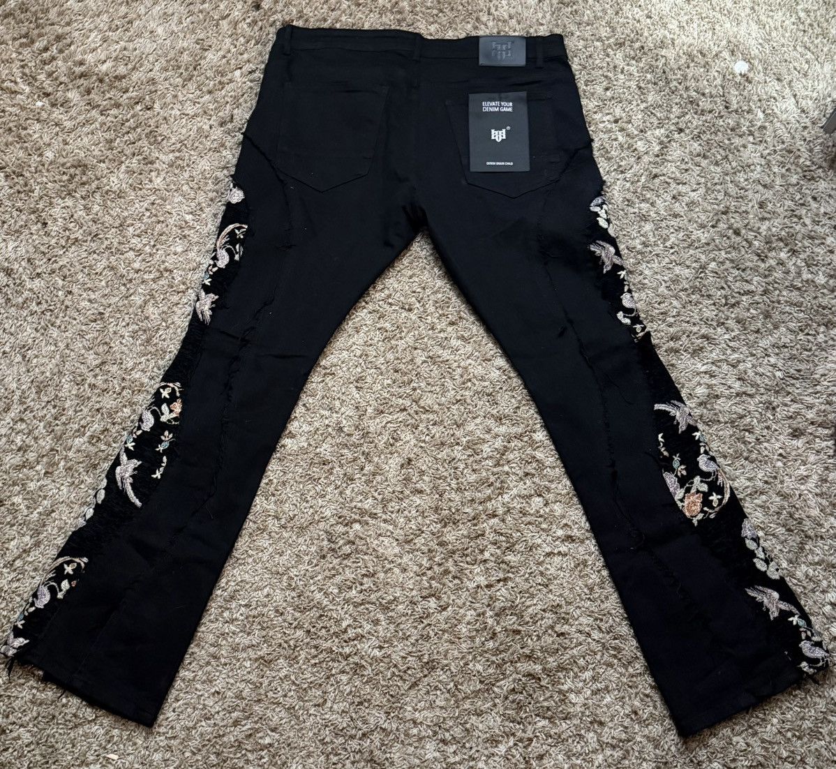 Other Stylo Black Embroidered Floral Flare Denim JeansMen's Size US 42 / EU 58 - 7 Thumbnail