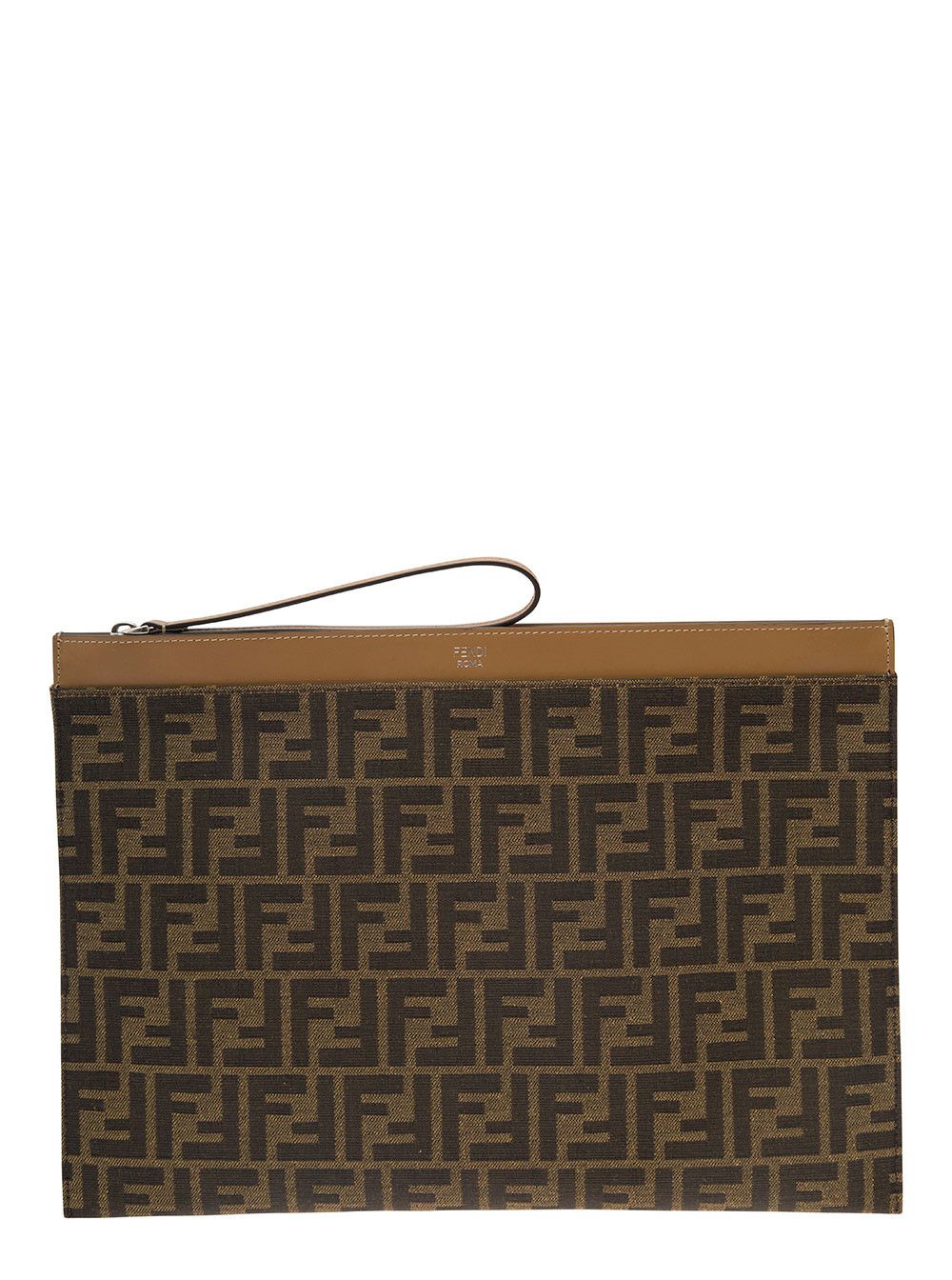 Fendi Brown Flat Pouch with Jacquard Motif in Cotton Blend Man Size ONE SIZE - 1 Thumbnail